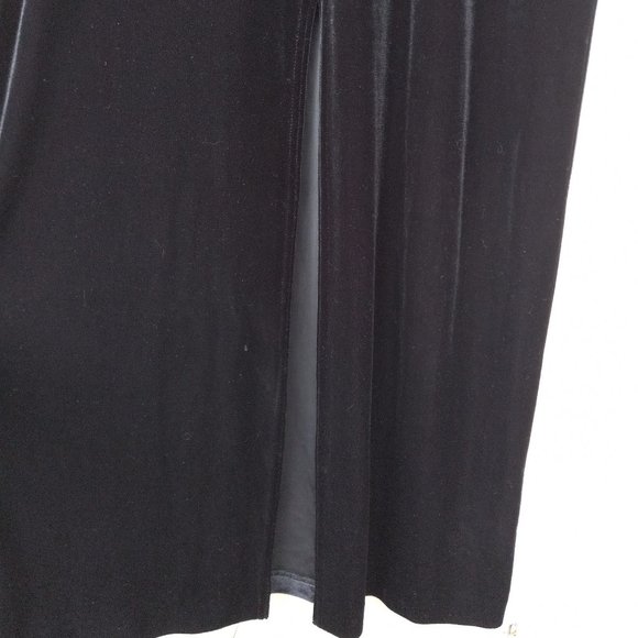 90s Vintage Minimalist Black Velvet Column Maxi Evening Gown Holiday NYE Event M - Picture 12 of 16